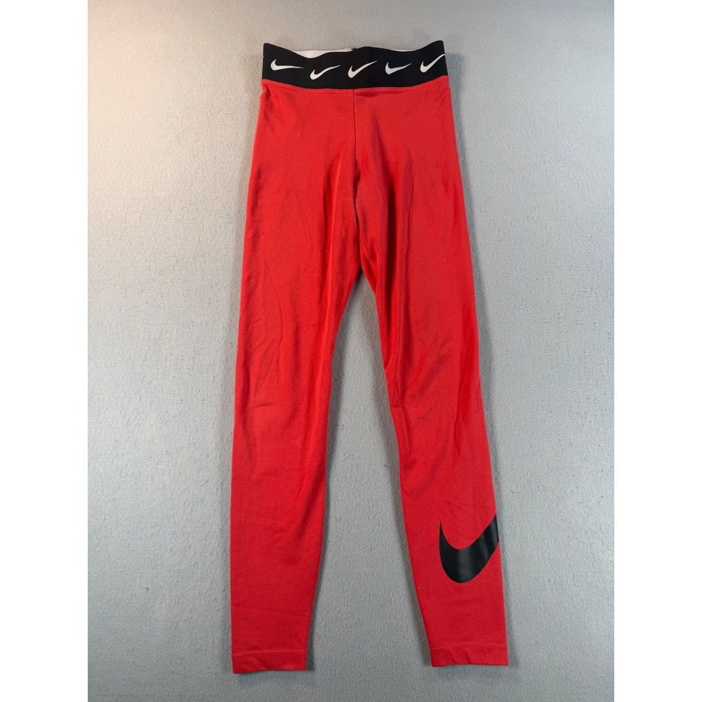Nike Womens Sportswear Leggings Red Swoosh Logo High Waisted XS
